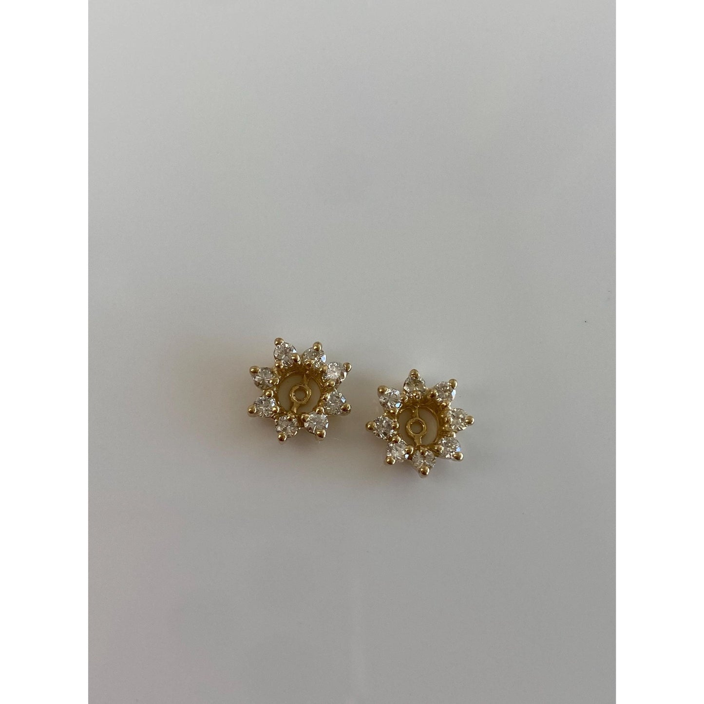 Vintage Solid 14k Yellow Gold Diamond Flower Earring Jackets