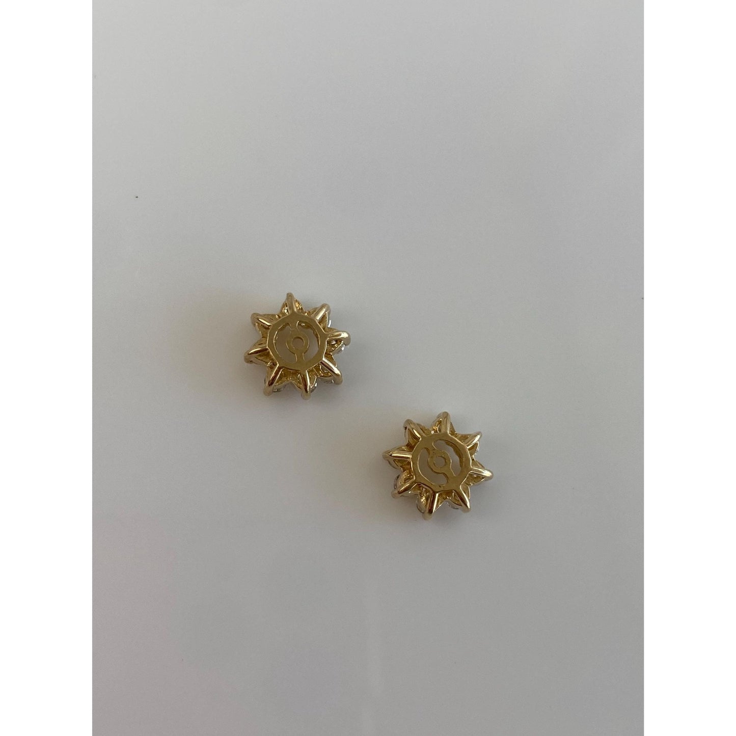 Vintage Solid 14k Yellow Gold Diamond Flower Earring Jackets