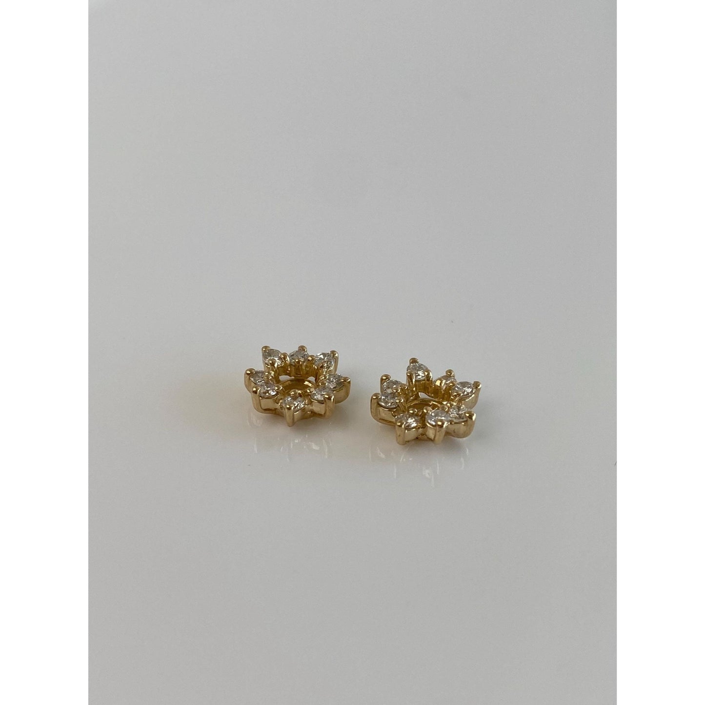 Vintage Solid 14k Yellow Gold Diamond Flower Earring Jackets