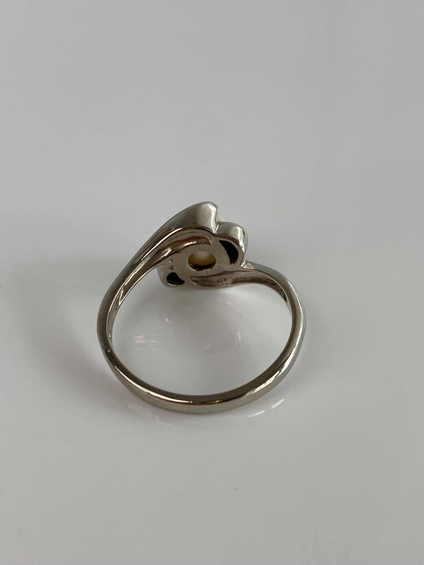 Vintage Solid 10k White Gold Diamond Pearl Ring - Size 7