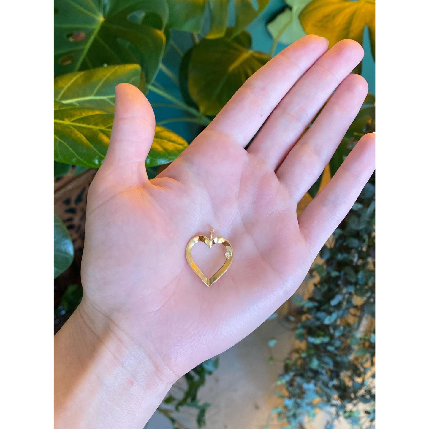 Solid 14k Yellow Gold Diamond Heart Charm