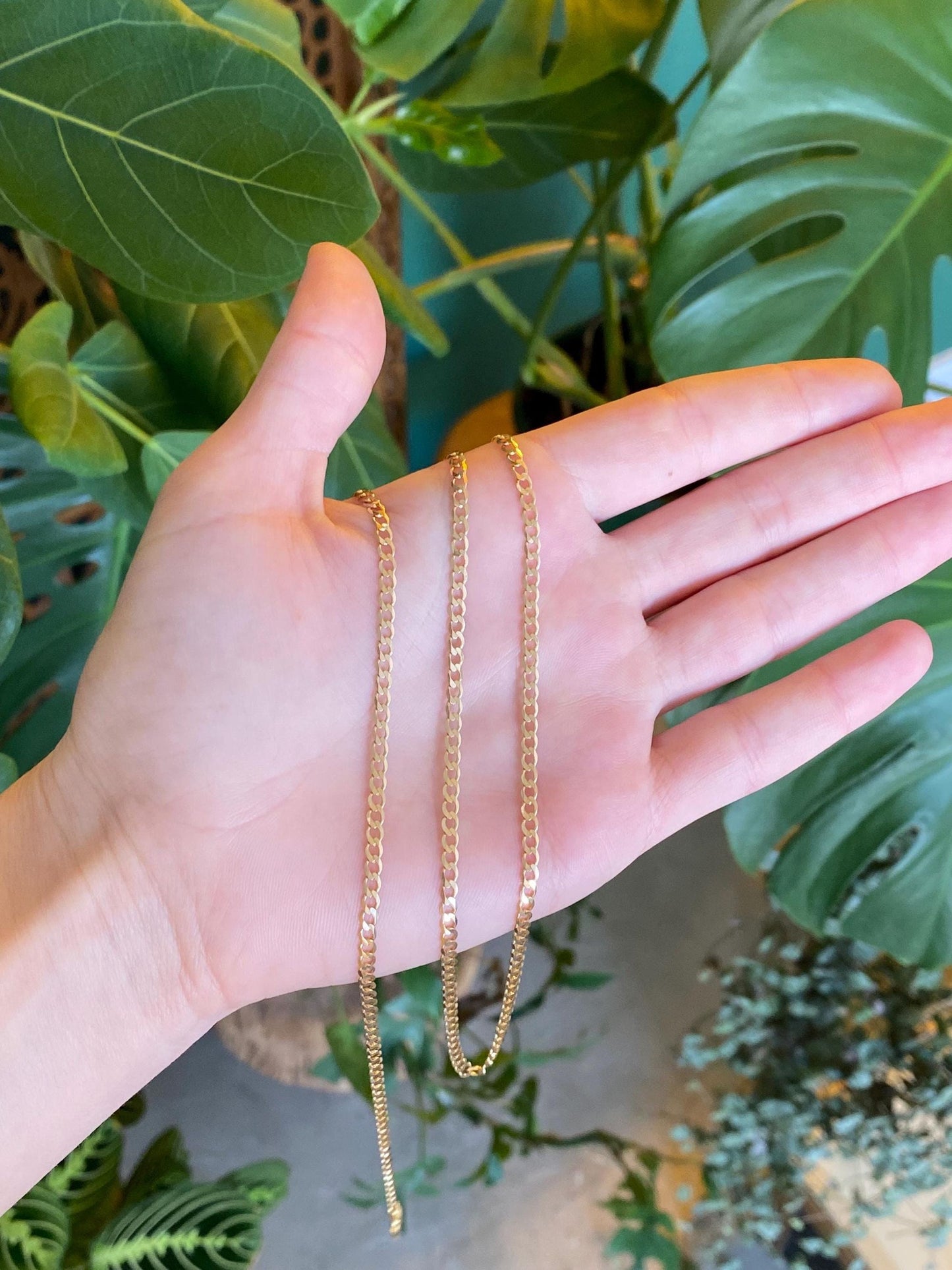 Vintage Solid 14k Yellow Gold Long Elongated Curb Chain Necklace - 28.5 inches