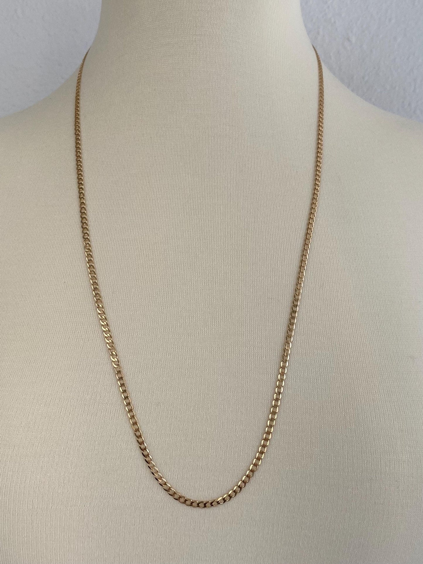 Vintage Solid 14k Yellow Gold Long Elongated Curb Chain Necklace - 28.5 inches