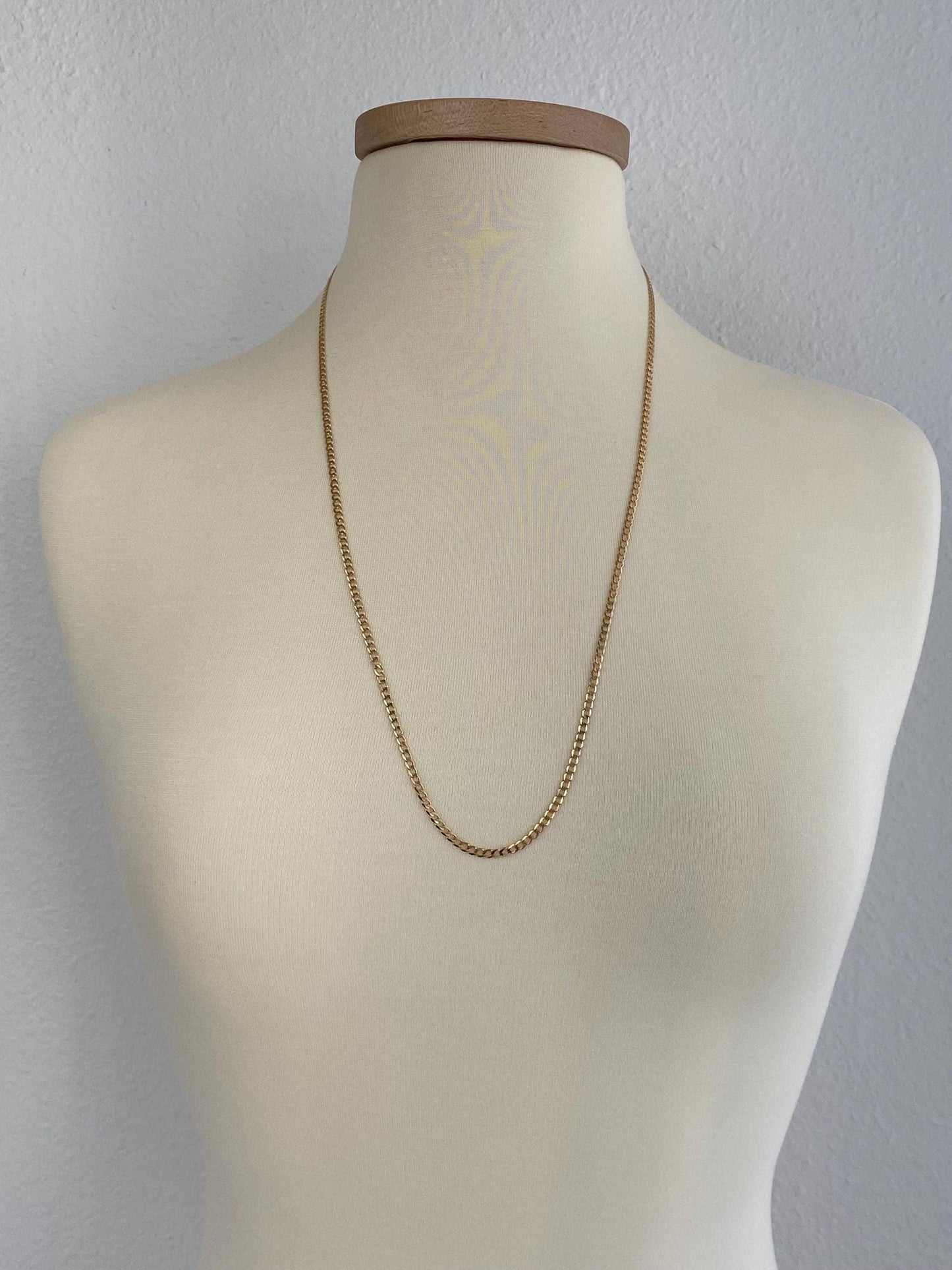 Vintage Solid 14k Yellow Gold Long Elongated Curb Chain Necklace - 28.5 inches