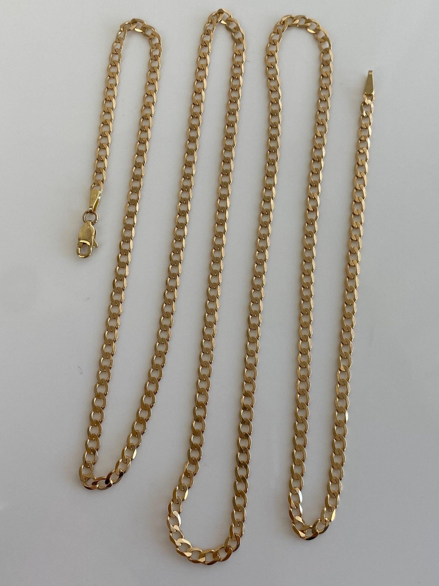 Vintage Solid 14k Yellow Gold Long Elongated Curb Chain Necklace - 28.5 inches