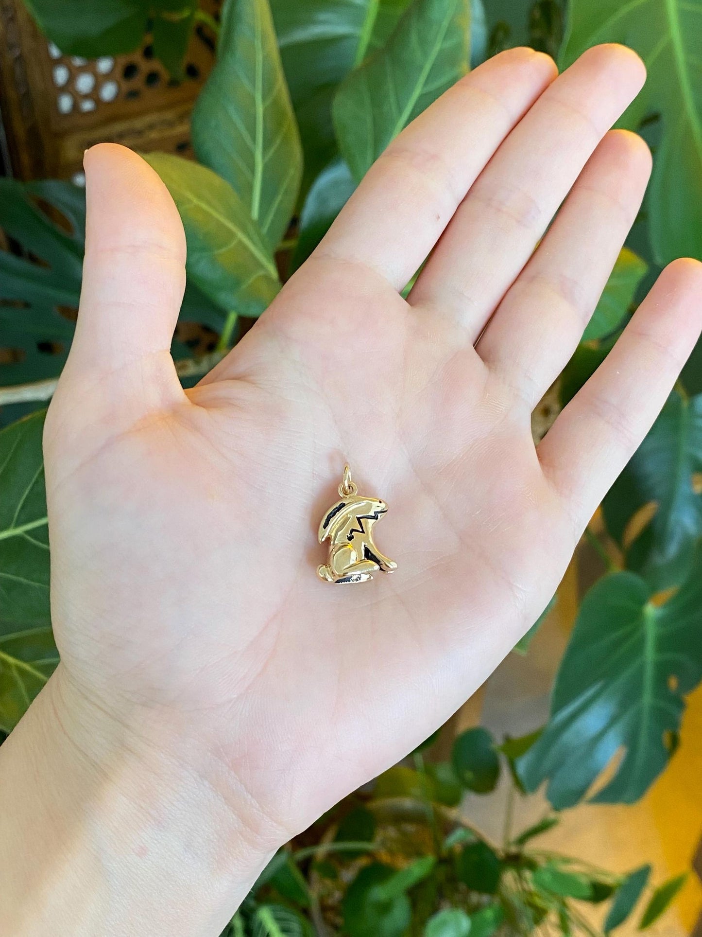 Vintage Solid  14k Yellow Gold Arrow Bunny Charm