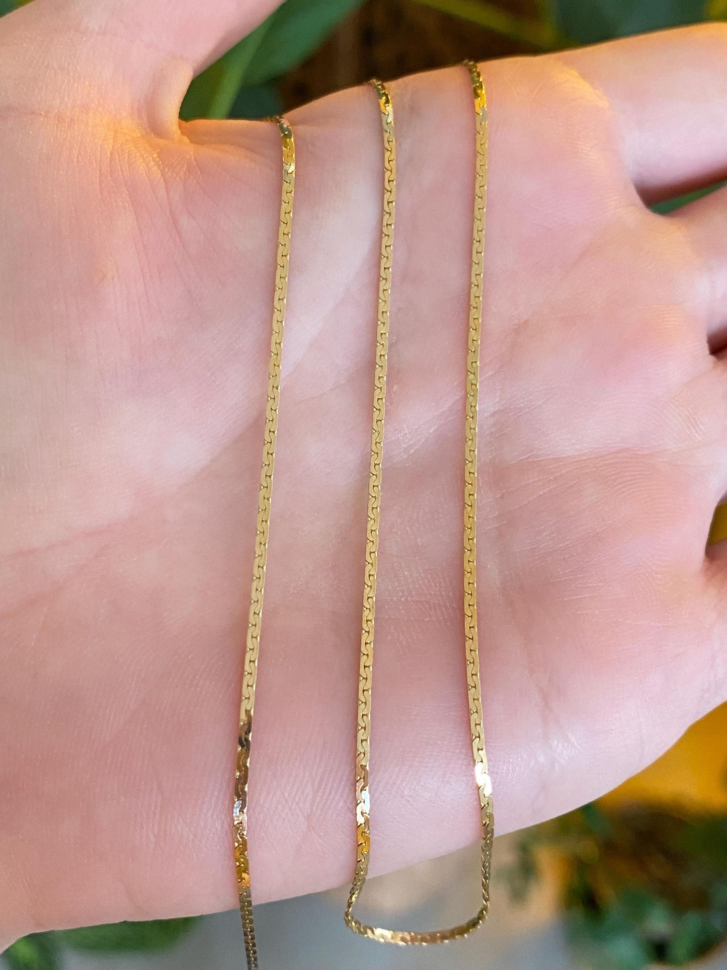 Vintage Solid 14k Yellow Gold Long Flat C Link Chain Necklace - 27.5 inches
