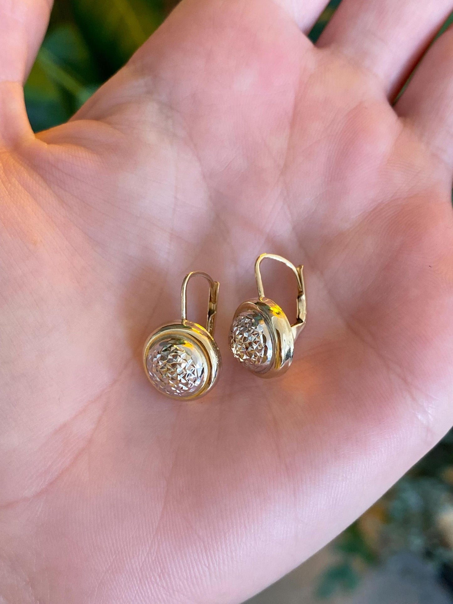 Vintage 14k White & Yellow Gold Diamond Cut Drop Earrings