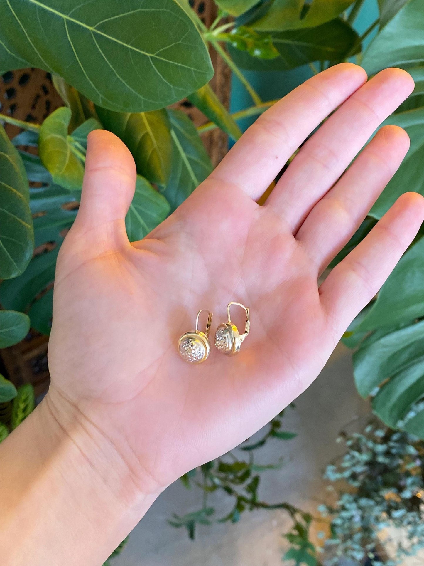 Vintage 14k White & Yellow Gold Diamond Cut Drop Earrings