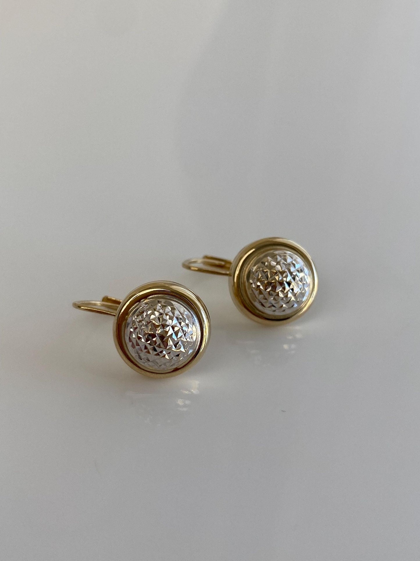 Vintage 14k White & Yellow Gold Diamond Cut Drop Earrings