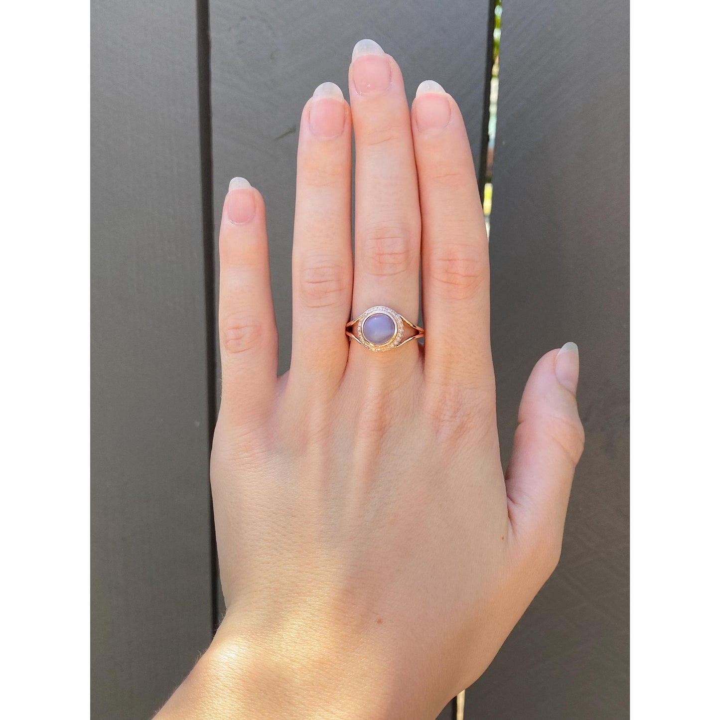 Vintage Solid 14k Rose Gold Diamond Glass Stone Ring - Size 7