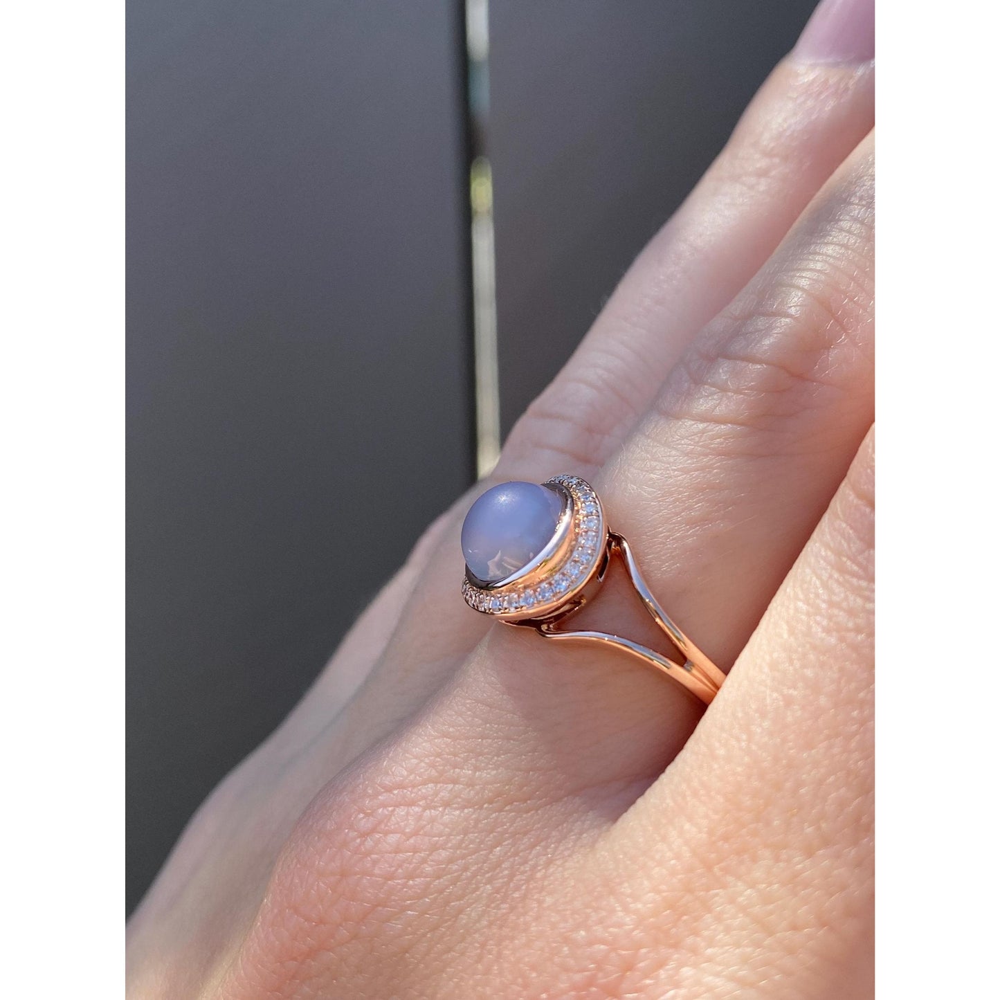 Vintage Solid 14k Rose Gold Diamond Glass Stone Ring - Size 7