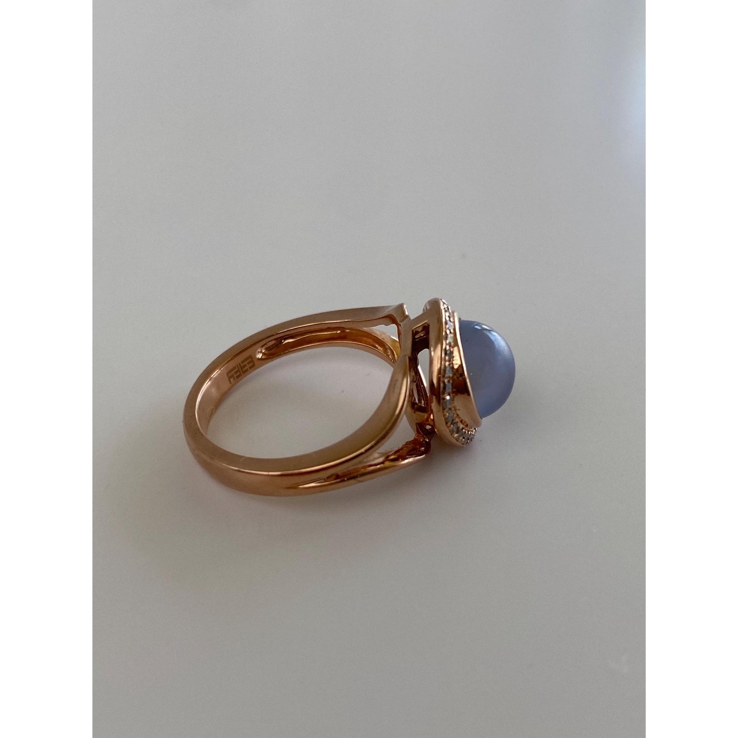 Vintage Solid 14k Rose Gold Diamond Glass Stone Ring - Size 7