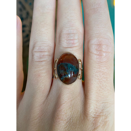 Vintage Solid 14k Yellow Gold Agate Ring - Size 4.25