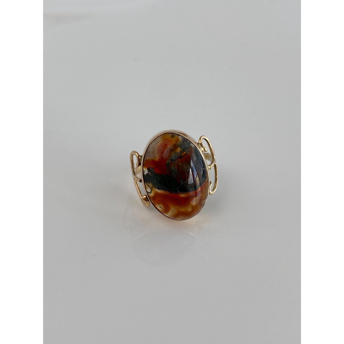 Vintage Solid 14k Yellow Gold Agate Ring - Size 4.25