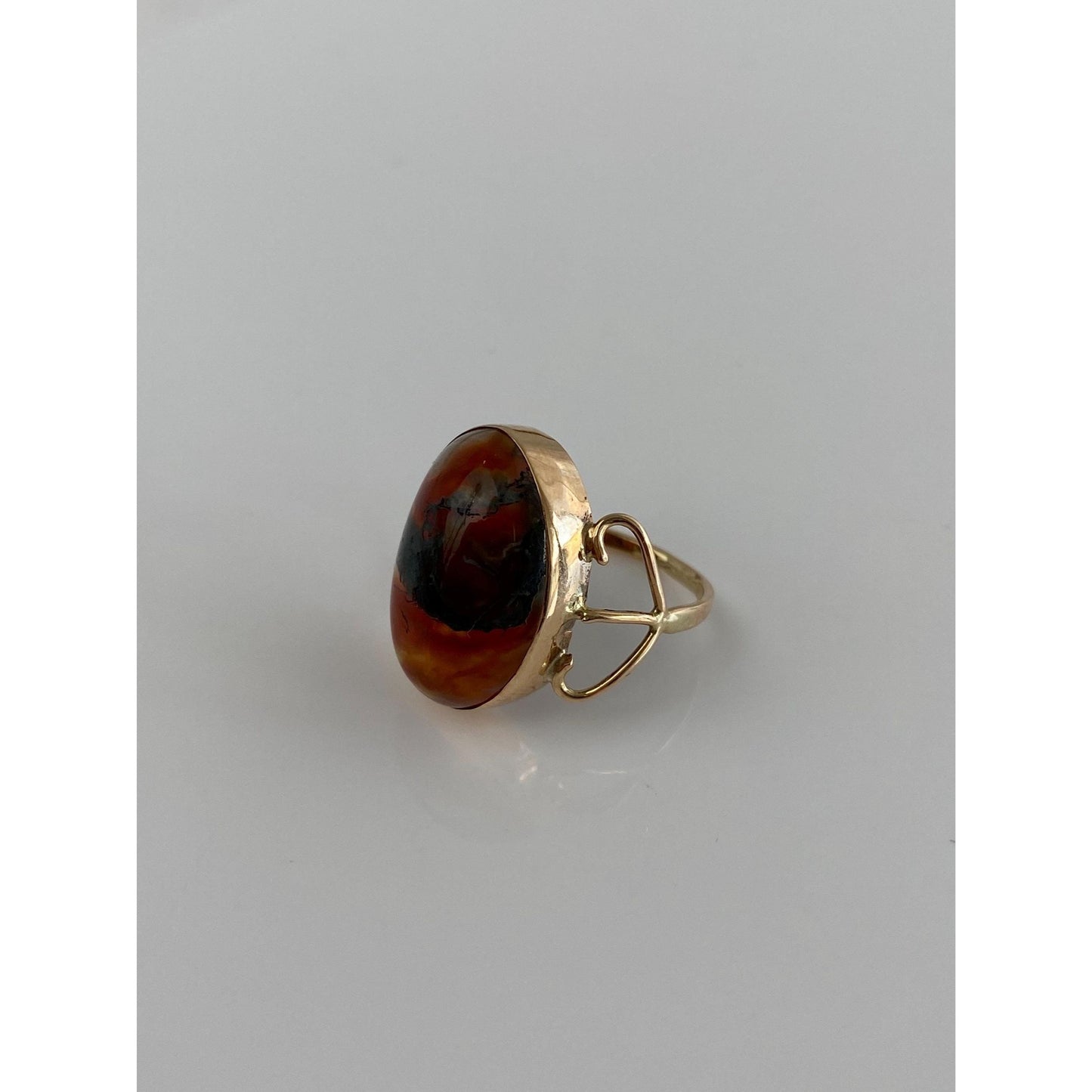 Vintage Solid 14k Yellow Gold Agate Ring - Size 4.25