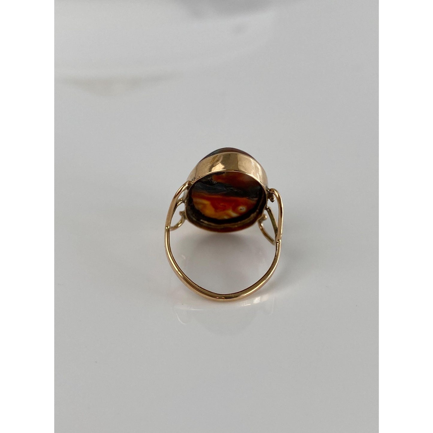 Vintage Solid 14k Yellow Gold Agate Ring - Size 4.25