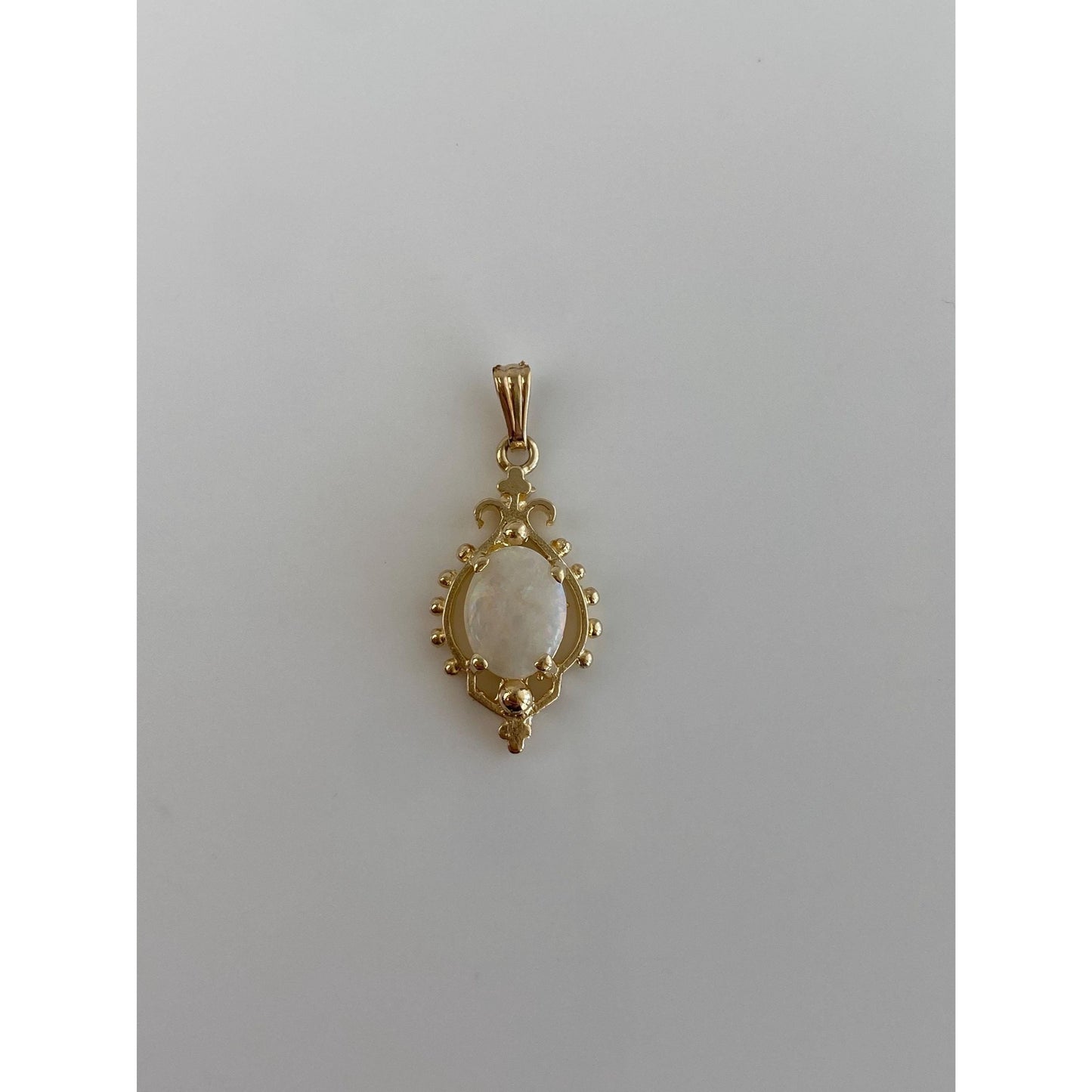 Solid 14k Yellow Gold Opal Ornate Charm