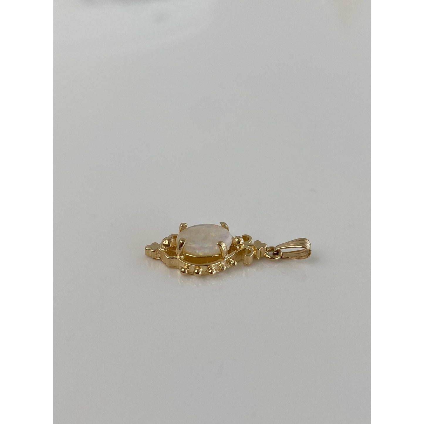 Solid 14k Yellow Gold Opal Ornate Charm