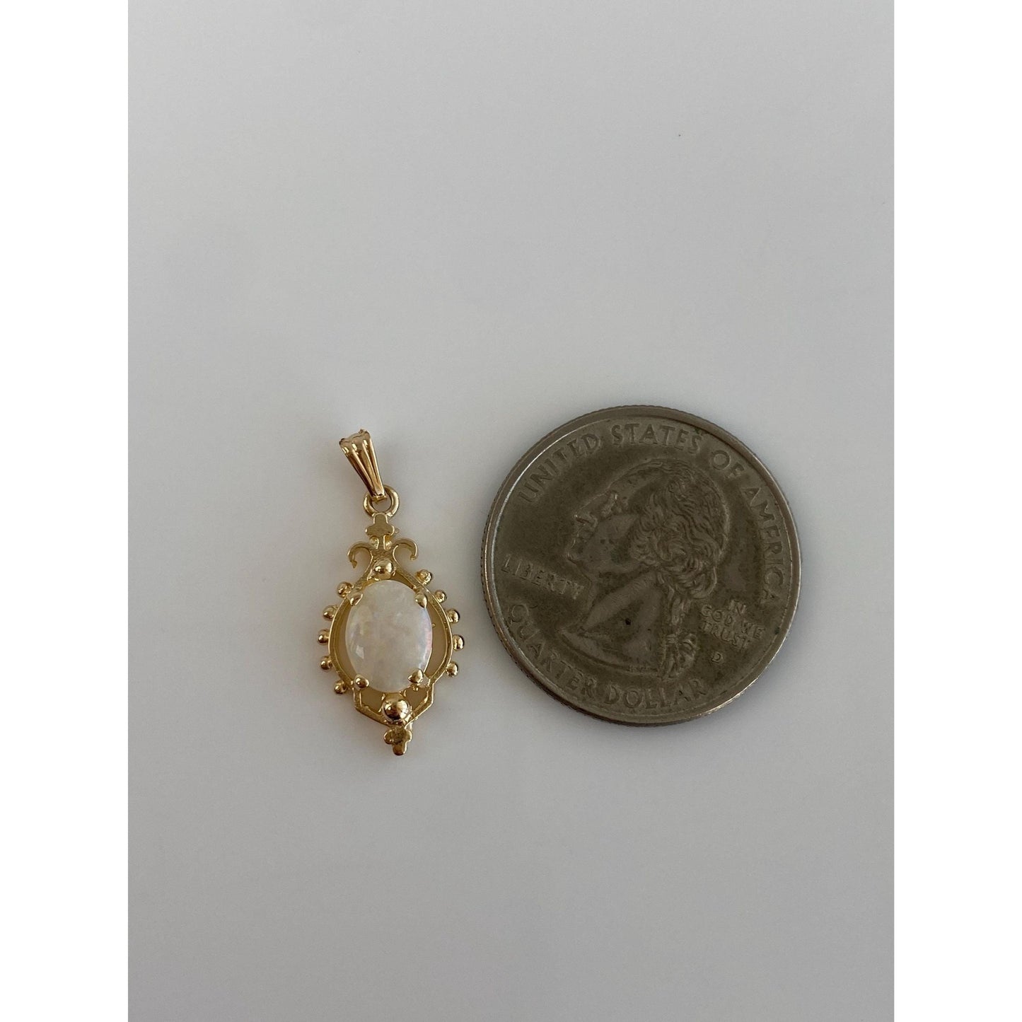 Solid 14k Yellow Gold Opal Ornate Charm
