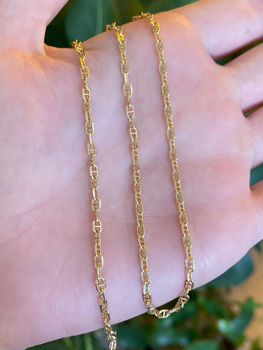 Vintage Solid 14k Yellow Gold Mariner Chain Necklace - 18 inches