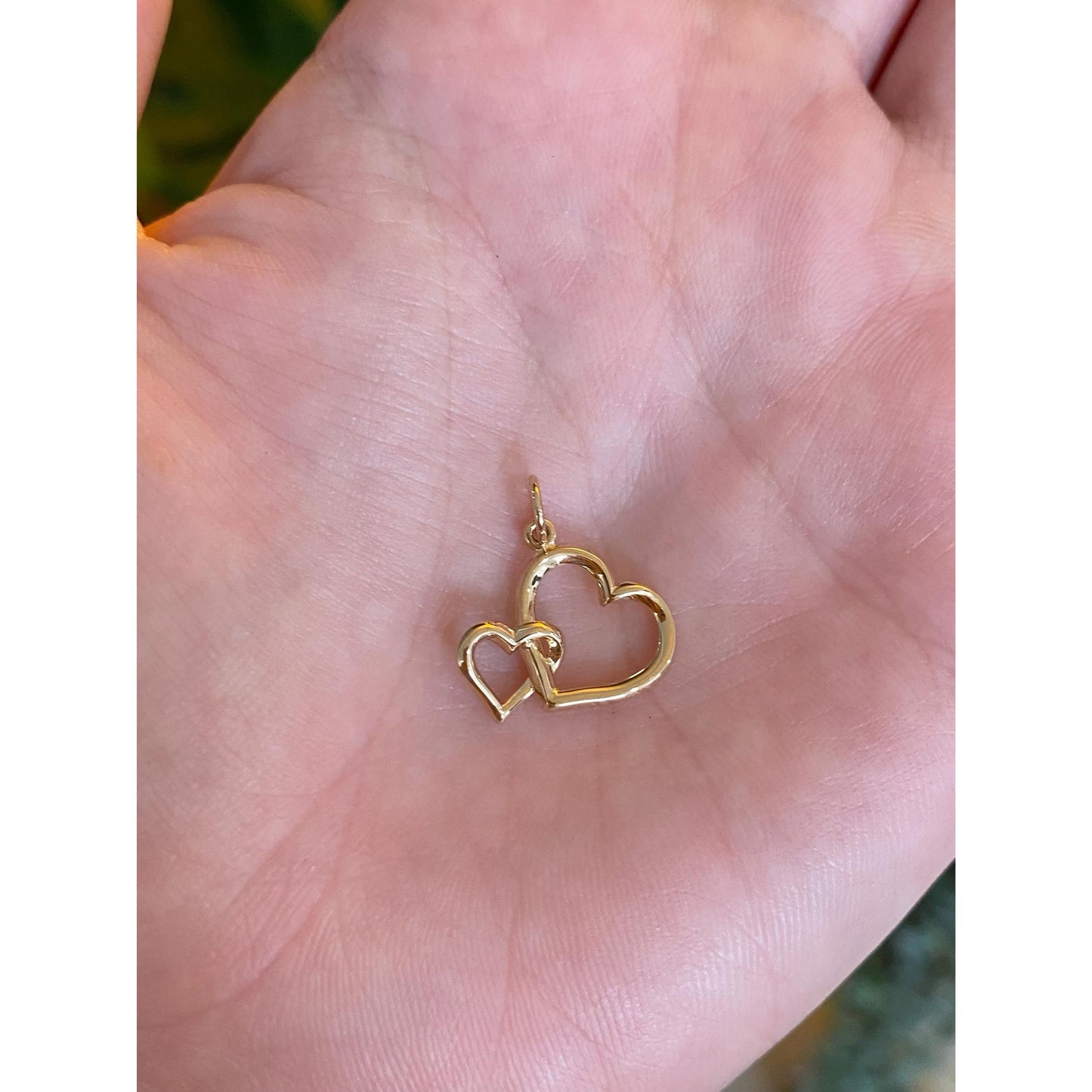 Solid 14k Yellow Gold Double Heart Charm
