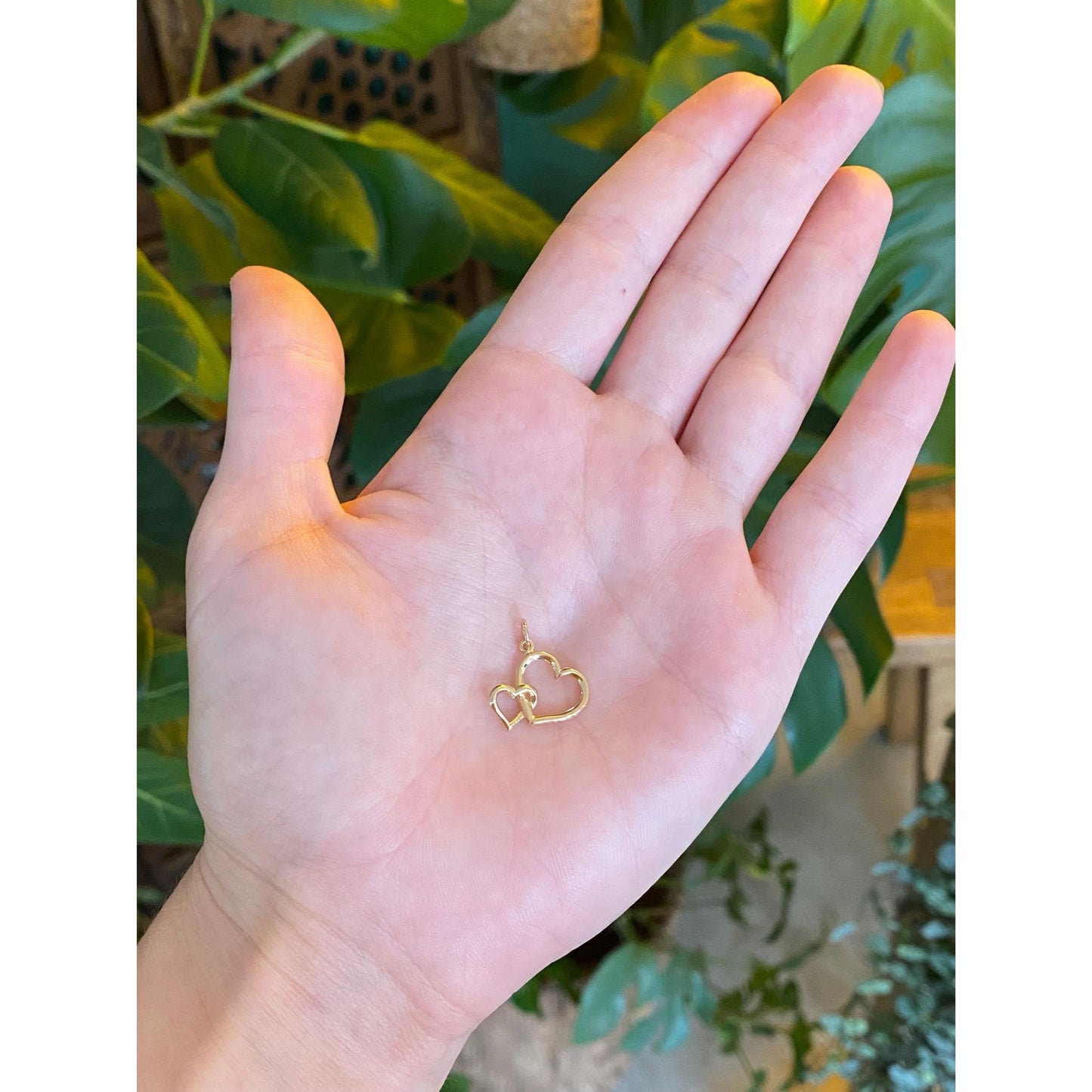 Solid 14k Yellow Gold Double Heart Charm