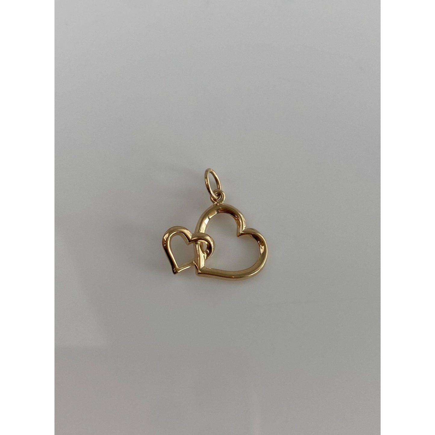 Solid 14k Yellow Gold Double Heart Charm
