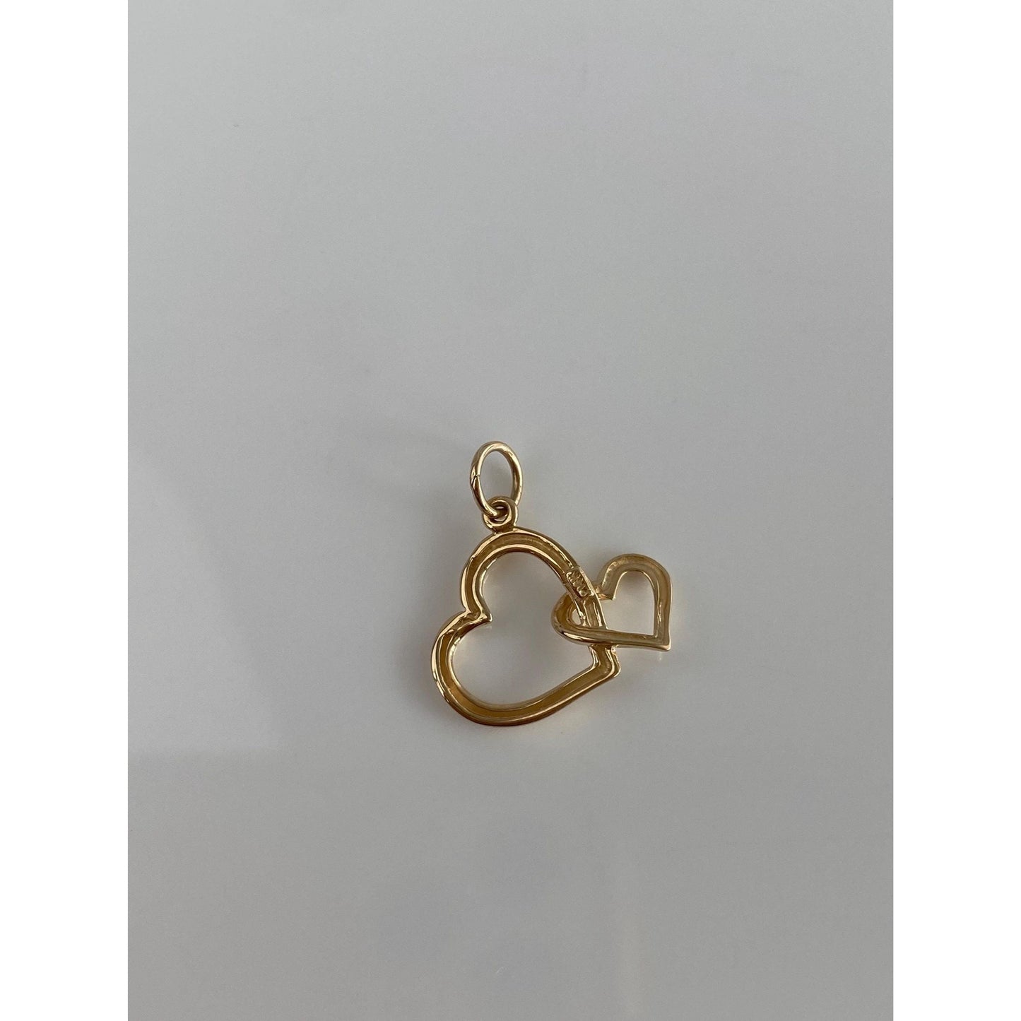 Solid 14k Yellow Gold Double Heart Charm