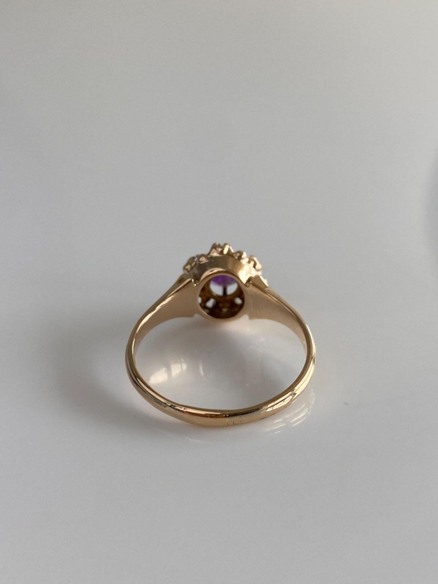 Solid 10k Yellow Gold Amethyst Seed Pearl Ring - Size 6.75