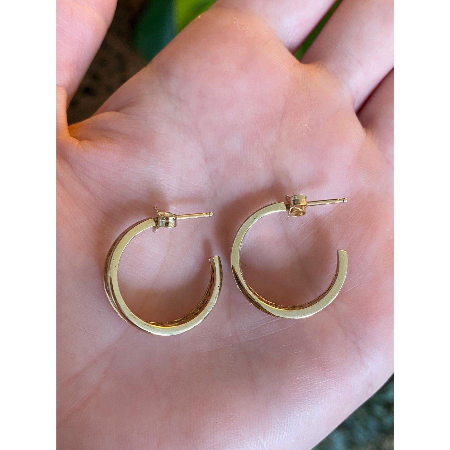 Solid 14k Tri Tone Gold Mesh Hoop Earrings