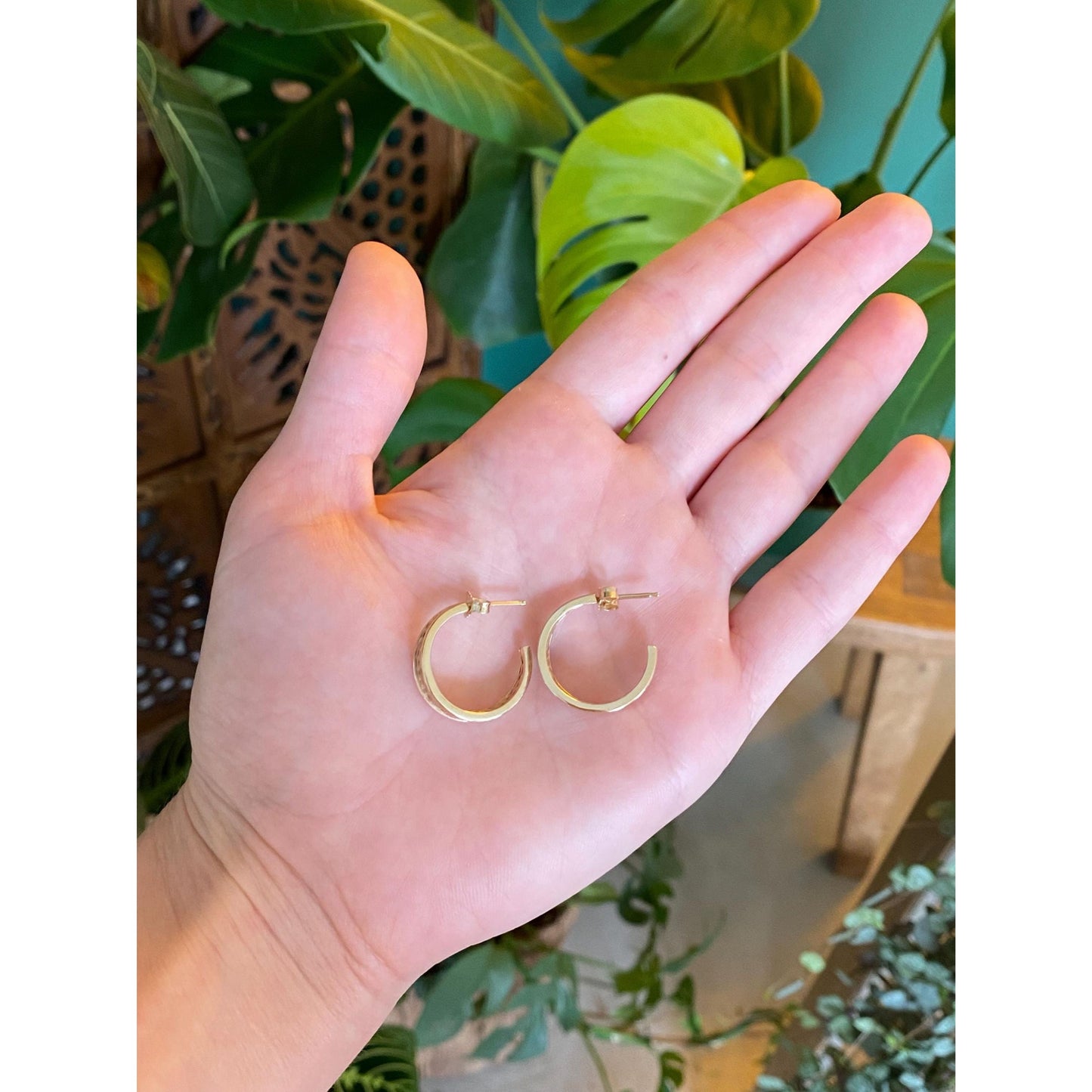 Solid 14k Tri Tone Gold Mesh Hoop Earrings