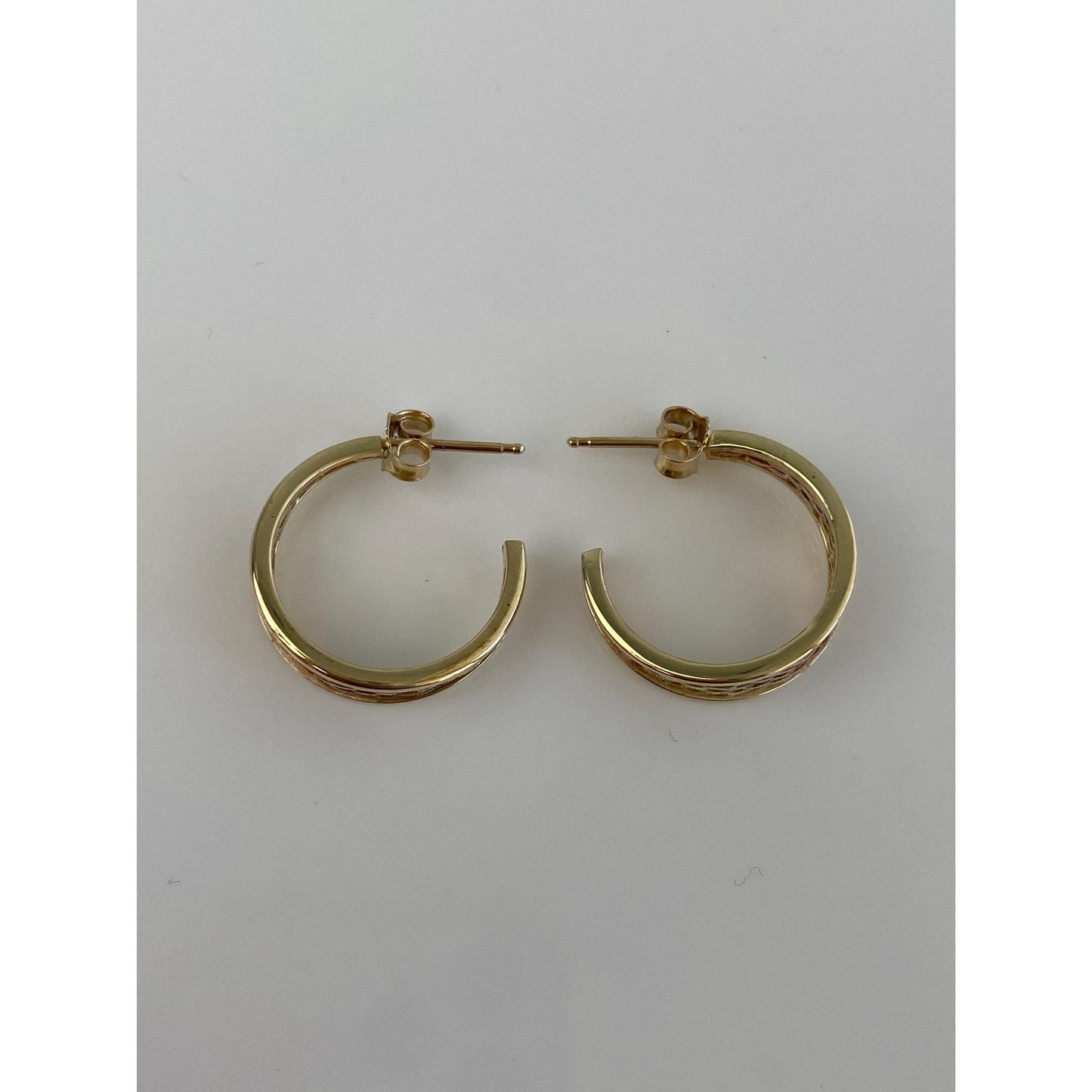 Solid 14k Tri Tone Gold Mesh Hoop Earrings