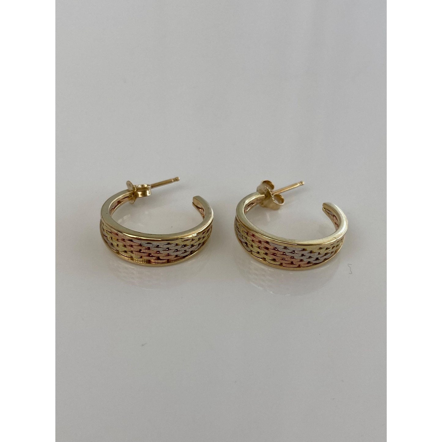 Solid 14k Tri Tone Gold Mesh Hoop Earrings