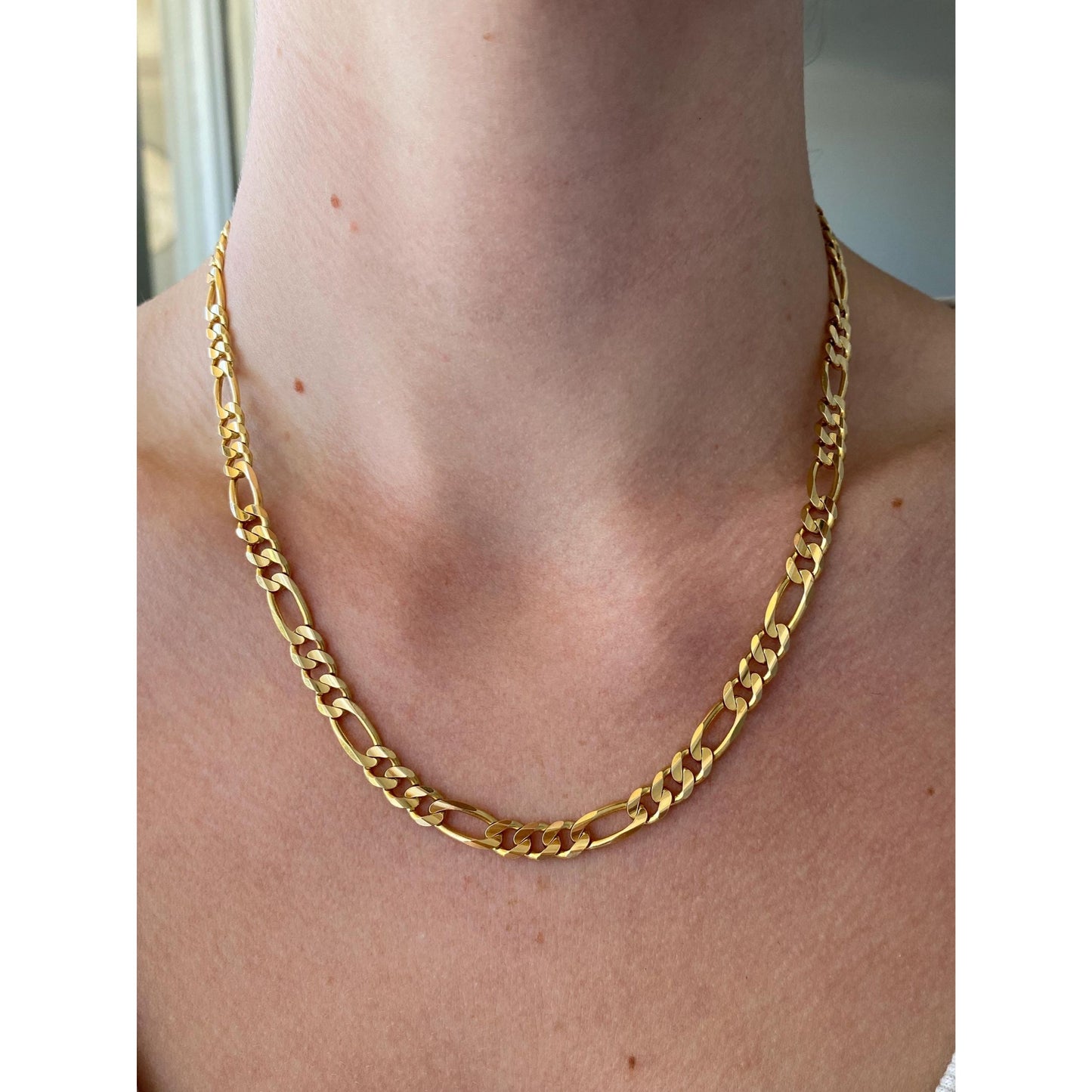 Vintage Solid 14k Yellow Gold Figaro Chain Necklace - 18.25 inches