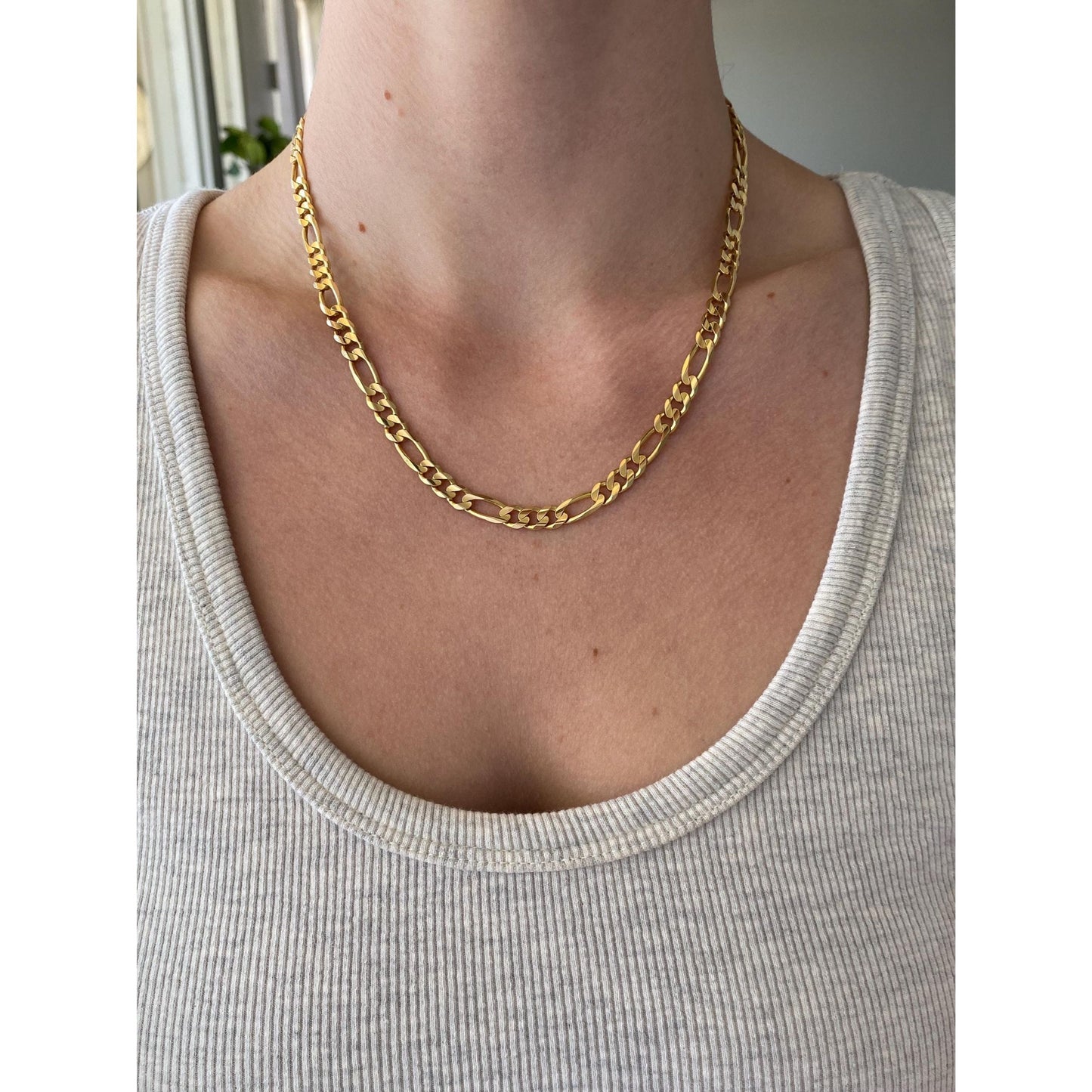 Vintage Solid 14k Yellow Gold Figaro Chain Necklace - 18.25 inches