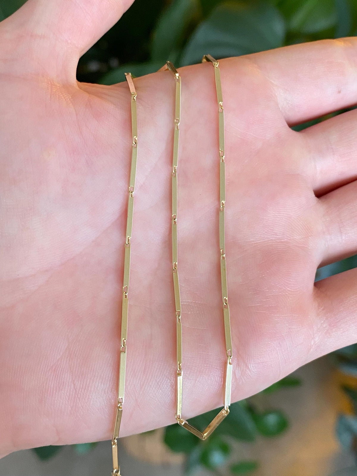 Vintage Solid 14k Yellow Gold Bar Link Necklace - 14.75 inches