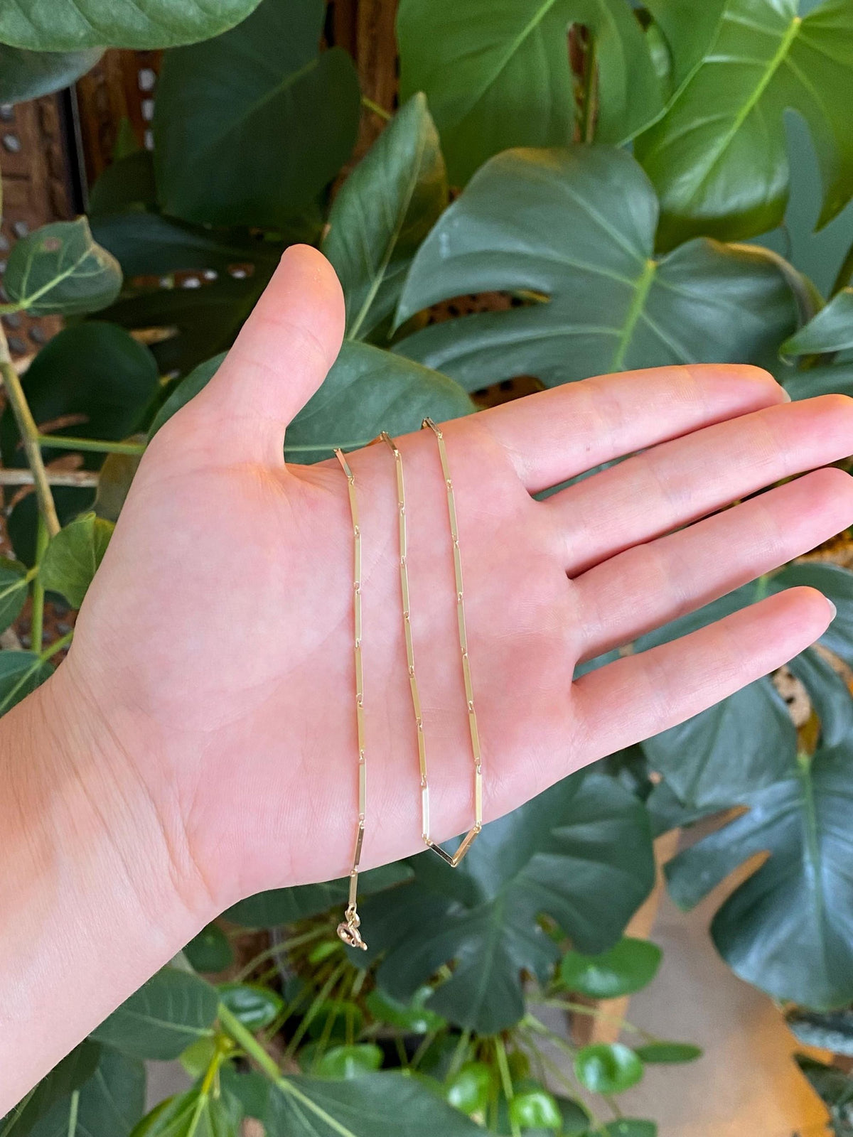 Vintage Solid 14k Yellow Gold Bar Link Necklace - 14.75 inches