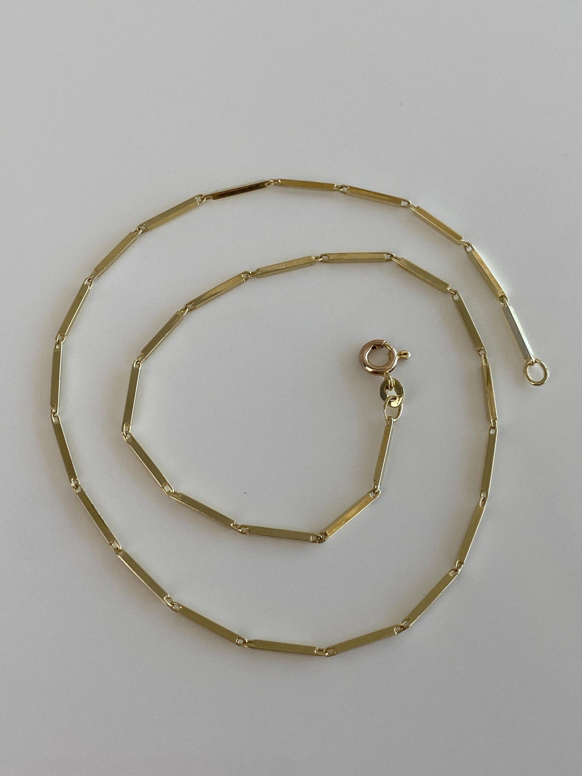Vintage Solid 14k Yellow Gold Bar Link Necklace - 14.75 inches