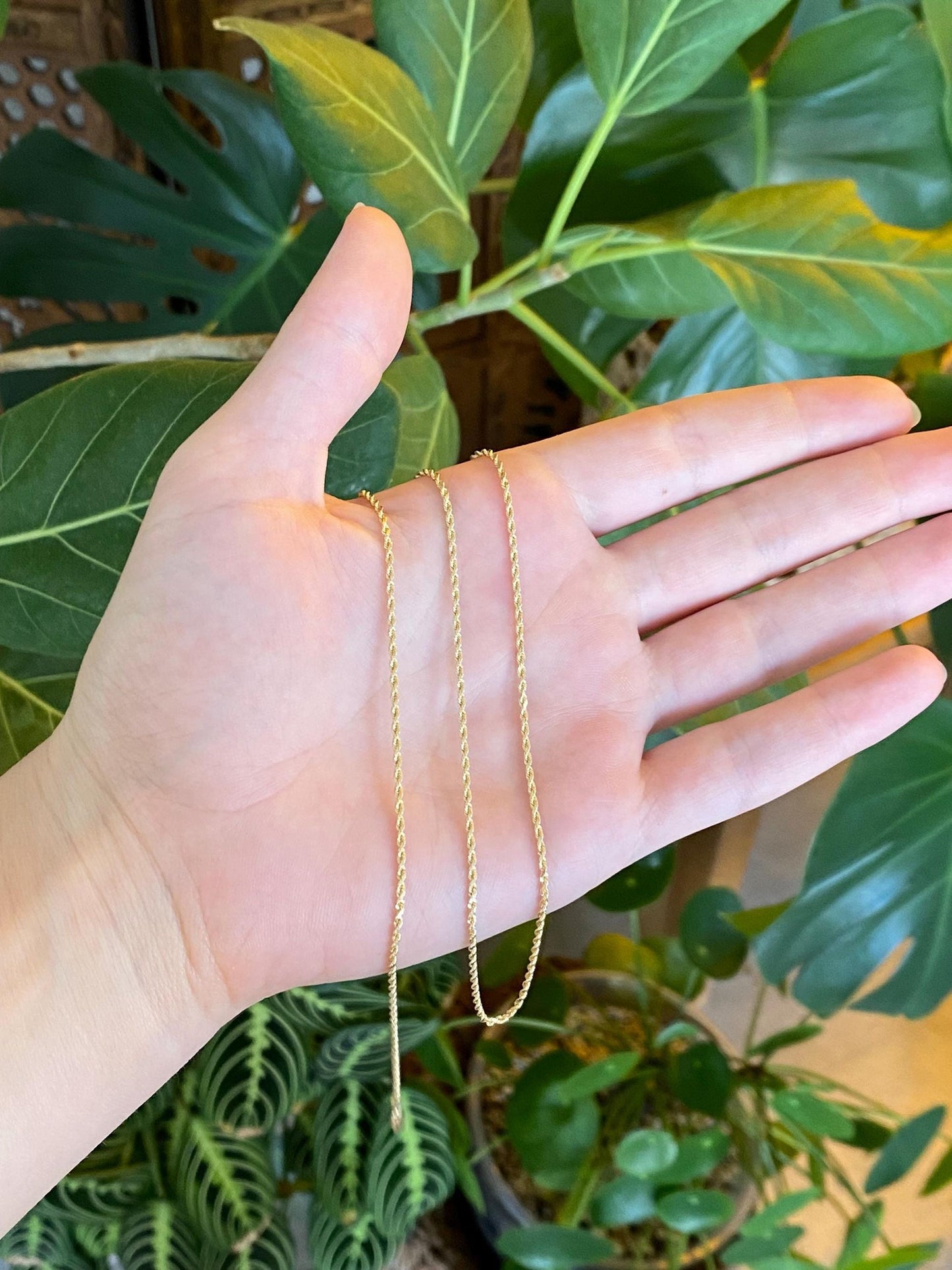 Vintage Solid 14k Yellow Gold Long Slim Rope Chain Necklace - 30 inches