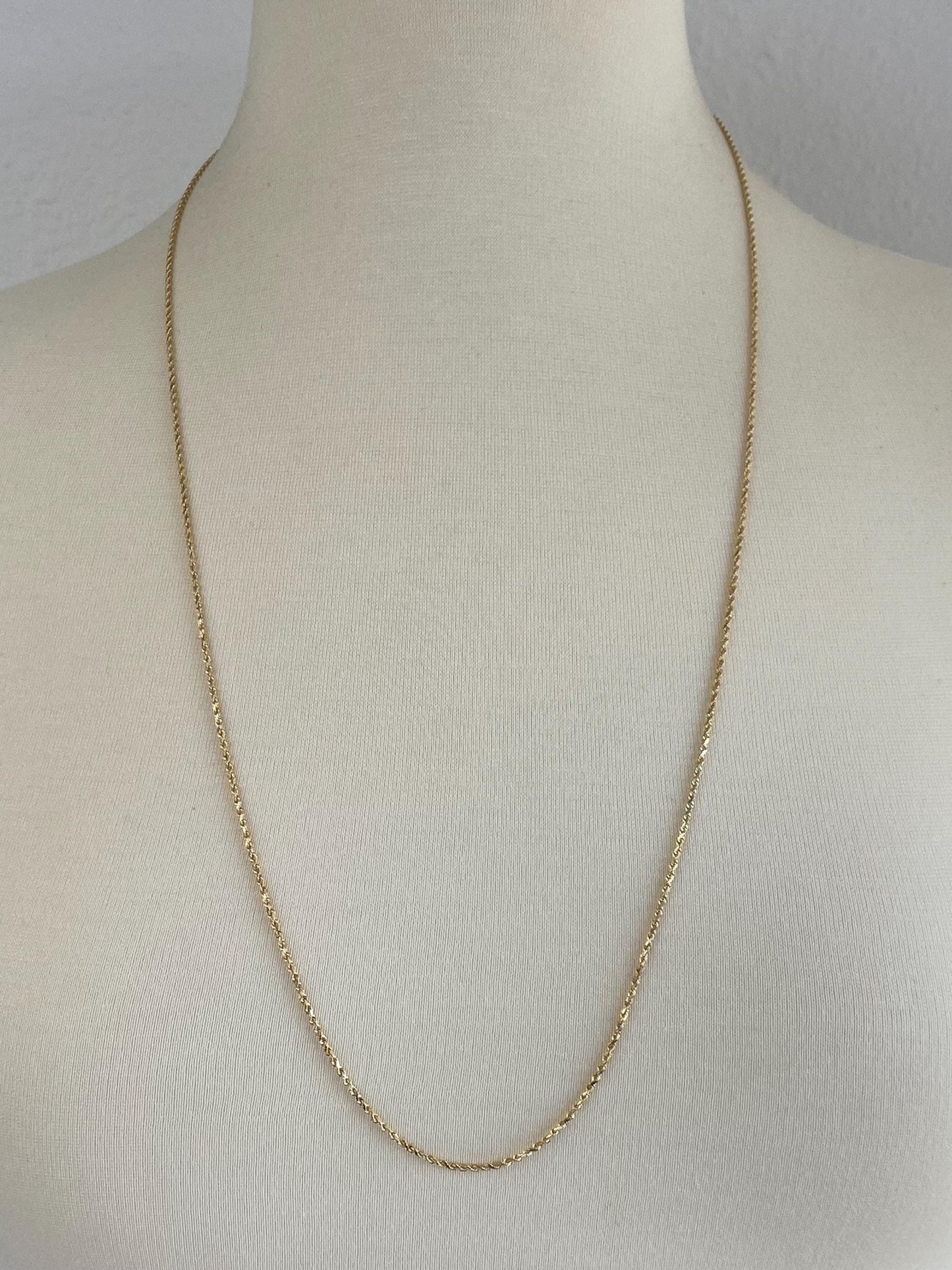 Vintage Solid 14k Yellow Gold Long Slim Rope Chain Necklace - 30 inches