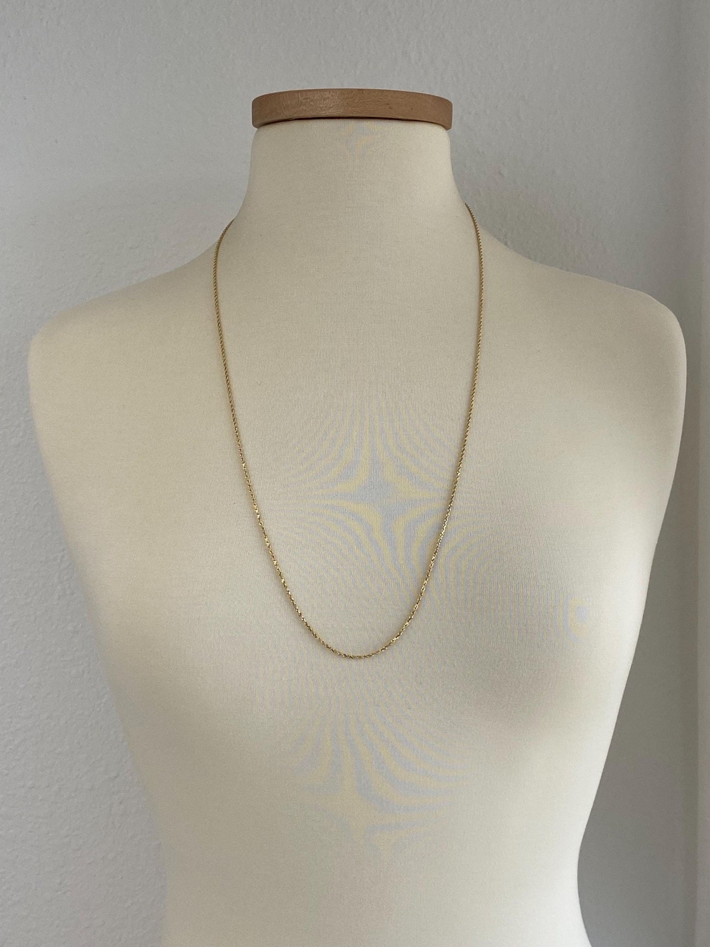 Vintage Solid 14k Yellow Gold Long Slim Rope Chain Necklace - 30 inches