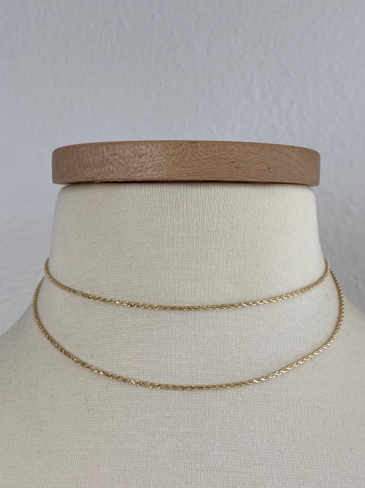 Vintage Solid 14k Yellow Gold Long Slim Rope Chain Necklace - 30 inches