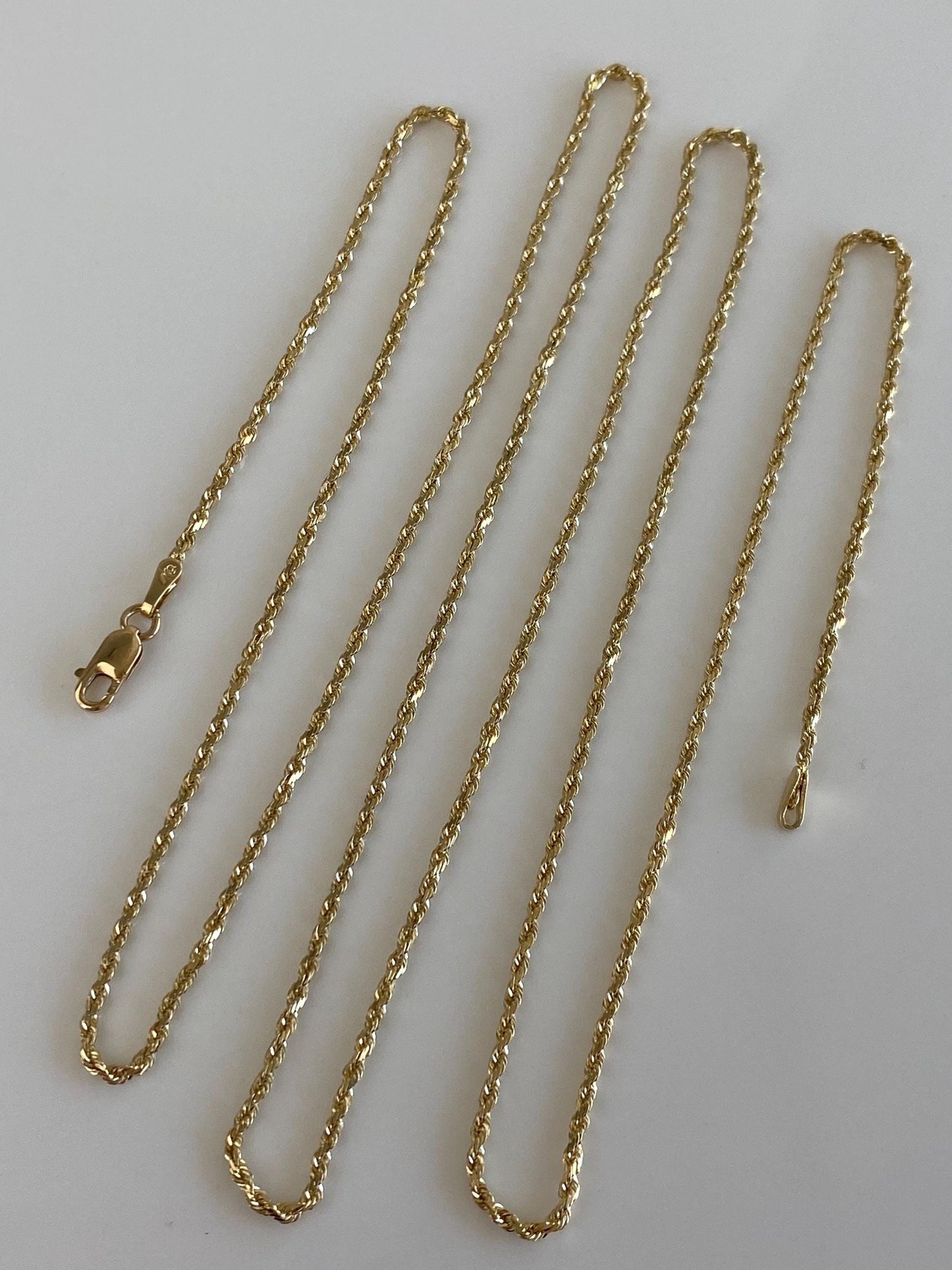 Vintage Solid 14k Yellow Gold Long Slim Rope Chain Necklace - 30 inches
