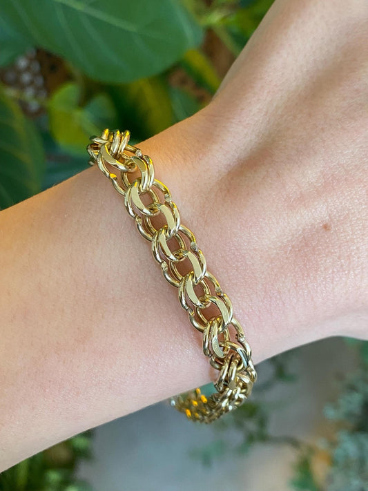 Vintage Solid 14k Yellow Gold Chunky Charm Bracelet - 8 inches