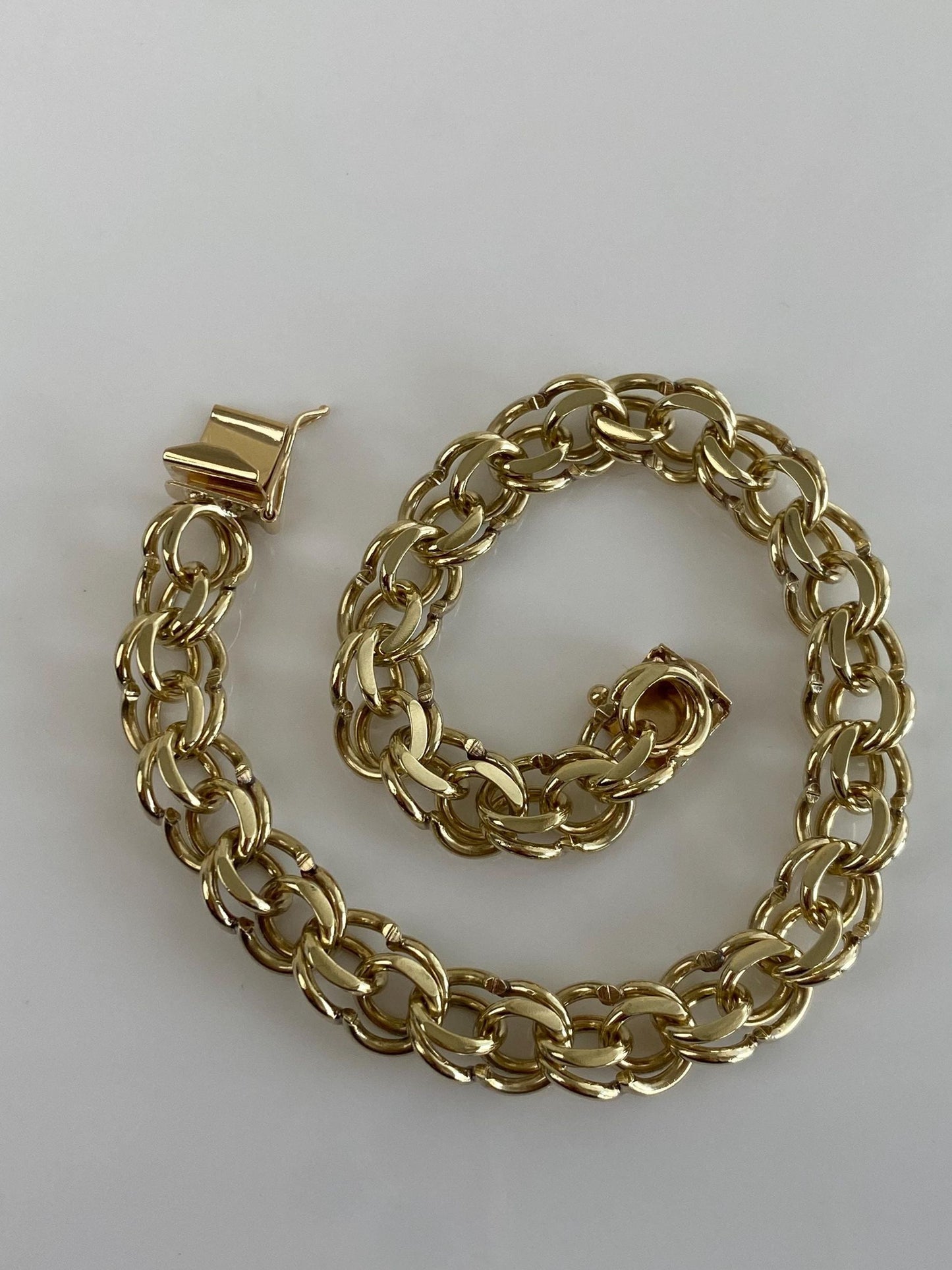 Vintage Solid 14k Yellow Gold Chunky Charm Bracelet - 8 inches