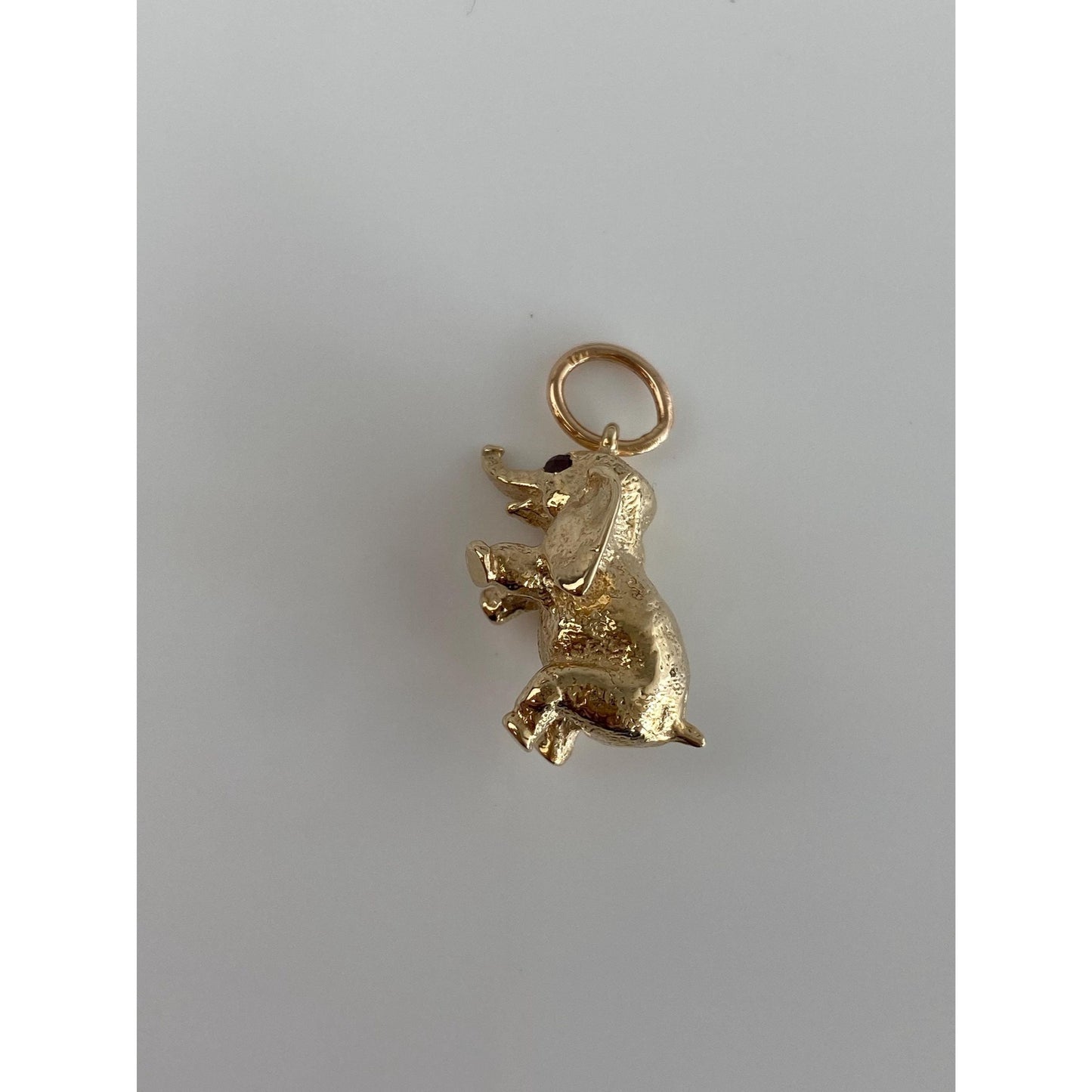 Vintage Solid 14k Yellow Gold Garnet Baby Elephant Charm