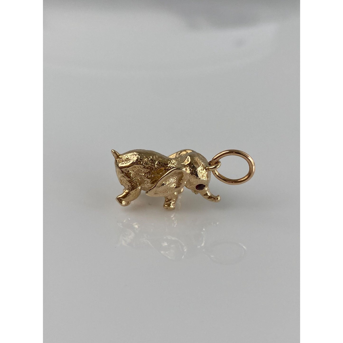 Vintage Solid 14k Yellow Gold Garnet Baby Elephant Charm
