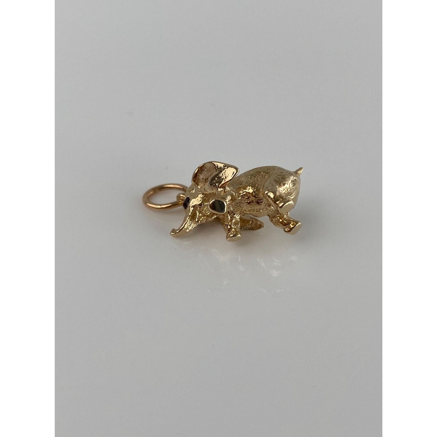 Vintage Solid 14k Yellow Gold Garnet Baby Elephant Charm