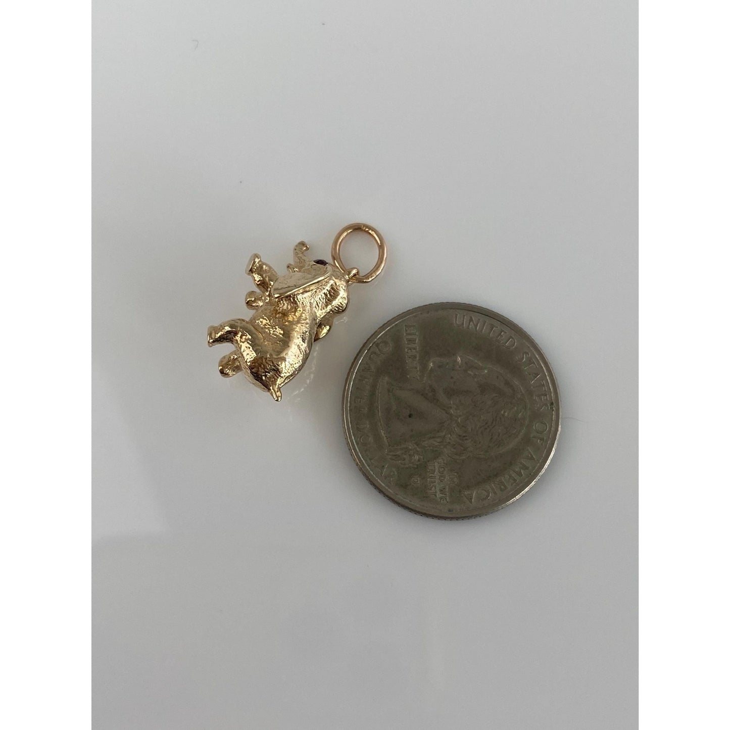Vintage Solid 14k Yellow Gold Garnet Baby Elephant Charm